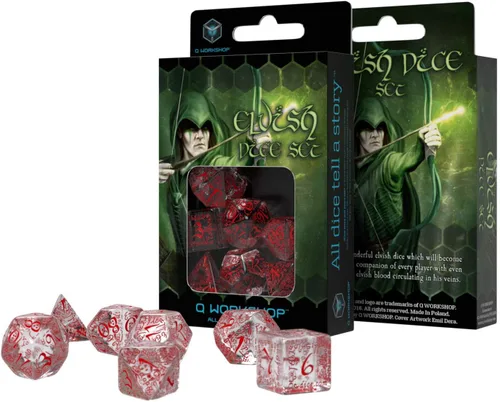 Vista 2 de Q Workshop Elvish Dice Transparent/Rojo (7) Juego de mesa, Multicolor