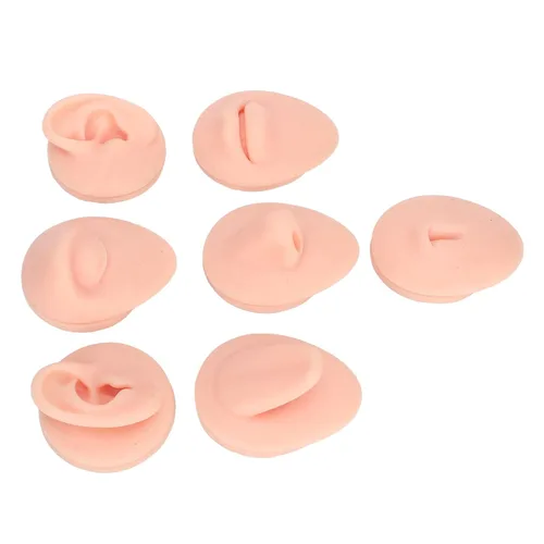 Vista 8 de Pieza de práctica de piercing corporal, modelo de 6 piezas de silicona suave, modelo de simulación de perforación de oreja, ojo, nariz, boca, lengua
