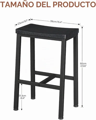 Vista 3 de Homeiju Taburetes de bar, taburetes de bar de altura de mostrador, taburetes de 23.6 pulgadas con reposapiés, asiento de encimera de cocina Negro