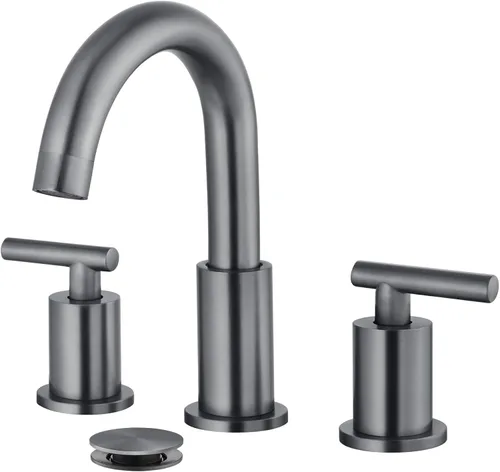 Vista 10 de gotonovo Grifo de Lavabo de Baño de 3 Orificios 2 Manijas con Desagüe Emergente con Válvulas Mezcladoras de Agua Caliente y Fría Grifo de Baño Negro