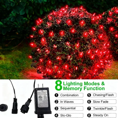 Vista 3 de Efunly Red de luces LED de Navidad para arbustos al aire libre, 100 LED de 5 x 5 pies, impermeable, 8 modos de luces de malla conectables