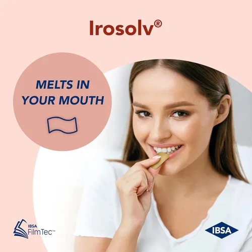 Vista 6 de Irosolv – IBSA Iron - Suplemento Dietético – 30 mg de Hierro 400 mcg de Ácido Fólico - 30 Películas de Disolución Oral para Liberación Inmediata