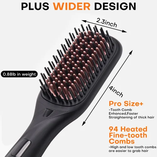 Vista 6 de Cepillo alisador de pelo, alisador de pelo para mujer, peine de cerámica iónico con menos encrespamiento, calentamiento rápido de 20 segundos, Negro