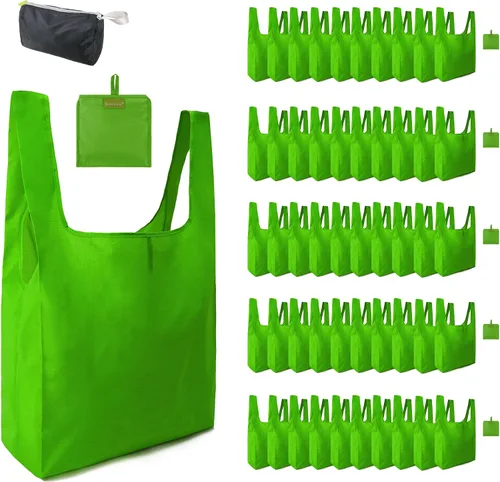Vista 30 de BeeGreen Bolsas de comestibles reutilizables de Navidad con bolsa de almacenamiento con cremallera, paquete de 10 bolsas de compras reutilizables a