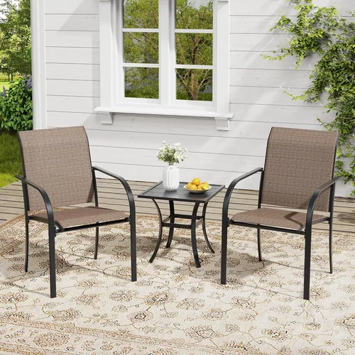 Vista 51 de VICLLAX Juego de 2 sillas de patio pequeñas para exteriores, juego de sillas apilables para patio y mesa de comedor cuadrada para porche delantero