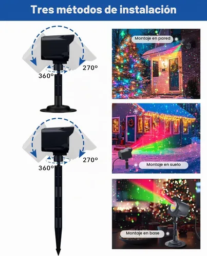 Vista 6 de Proyector de luces de Navidad para exteriores, proyector de luz láser de carcasa de metal grueso, luz roja y verde para decoración de Navidad