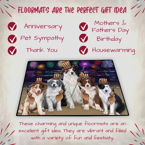 Vista 7 de Doggie of the Day Border Collie Dogs Floor Mat - 4th of July Independence Day - Best Dog Doormat - Protector Decor - Unique Portrait Art - Premium