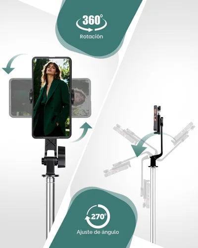 Vista 4 de Trípode de teléfono de 71 pulgadas para iPhone y teléfono Android, soporte de trípode para teléfono celular con control remoto inalámbrico