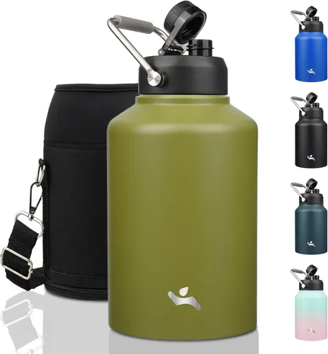 Vista 45 de Konokyo Jarra de medio galón con asa, botella de agua aislada de 64 onzas con bolsa de transporte, botella de metal de acero inoxidable al vacío