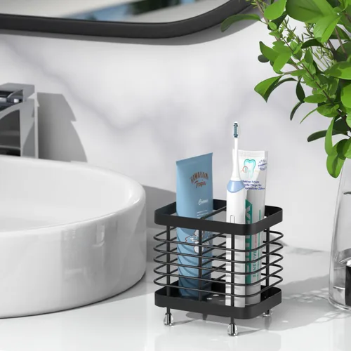 Vista 6 de Luxspire Toothbrush Holders for Bathroom, Stainless Steel, 2 Slots, Black Negro
