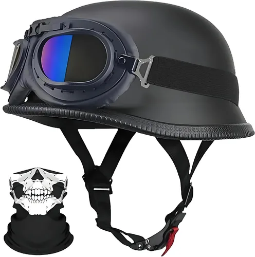 Vista 11 de Casco de motocicleta de estilo alemán, aprobado por DOT, para adultos, hombres y mujeres, casco ligero de media cáscara, para bicicleta de calle