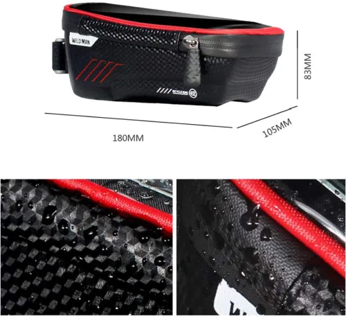 Vista 3 de Bolsa de marco de bicicleta, soporte para teléfono de bicicleta, impermeable, bolsa de tubo frontal superior para bicicleta, soporte para teléfono