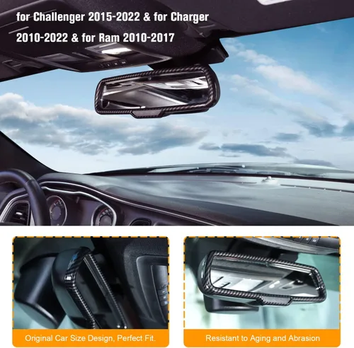Vista 2 de RAZPOY Cubierta de espejo retrovisor interior para Dodge Challenger 2015-2024 y Charger Durango 2011-2024 y Ram 2010-2017, fibra de carbono