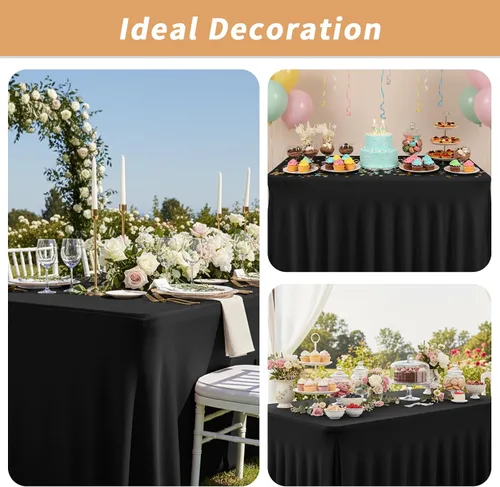 Vista 7 de Fixwal Paquete de 2 manteles de elastano negro para mesa rectangular de 4 pies, falda de mesa para fiesta, espectáculo, boda y cumpleaños