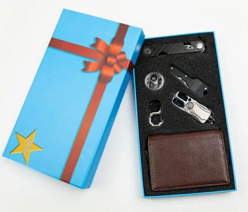 Vista 2 de Portatarjetas de cuero y organizador de llaveros cartera para hombres juego de regalo para cumpleaños día del padre o vacaciones marrón