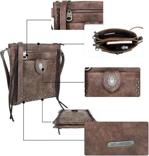 Vista 4 de Colección de bolsas cruzadas de cuero bolsa de transporte oculta para mujer bolsa de hombro occidental