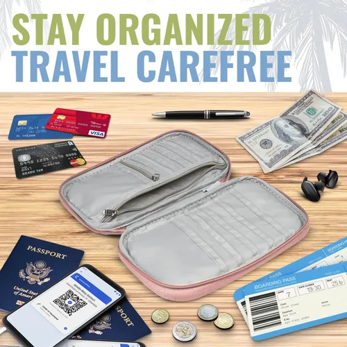 Vista 5 de Organizador de documentos de viaje, soporte para pasaporte familiar, billetera premium para mujeres y hombres, funda portátil y plegable