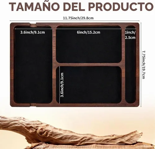 Vista 2 de Bandeja de valet, madera de acacia y superficie de cuero con puerto