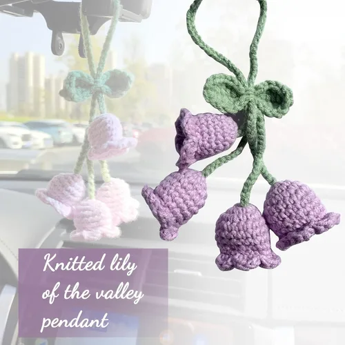 Vista 2 de Accesorios decorativos para colgar en el espejo del automóvil, colgante de flor hecha a mano, decoración para llavero de automóvil, bolso (morado)