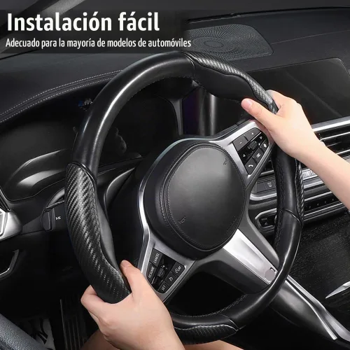 Vista 6 de Pincuttee Funda de Volante de Fibra de Carbono - Protector de Volante Universal Antideslizante de 3 Piezas, Negro Mate