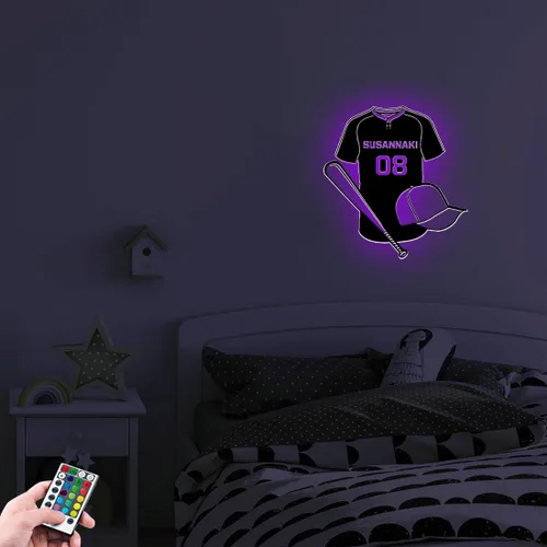 Vista 7 de Letrero de metal de jersey deportivo personalizado con luz LED, nombre y número personalizado, letrero de neón con nombre personalizado, decoración