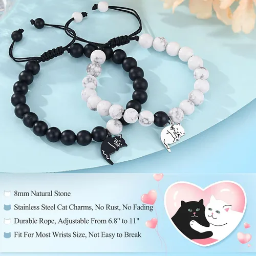 Vista 4 de UNGENT THEM Pulseras a juego con diseño de gato lindo para parejas, regalo de Navidad, aniversario, cumpleaños, "I Love You", para mujeres y hombres