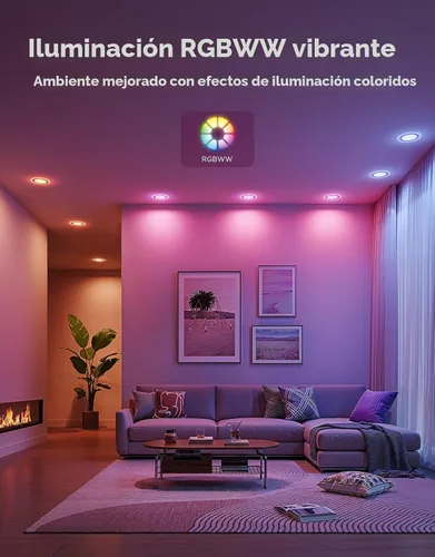 Vista 4 de Govee Iluminación empotrada inteligente de 4 pulgadas, luz LED RGBIC empotrada compatible con Matter y Alexa, 2700K-6500K regulable, 900 lúmenes