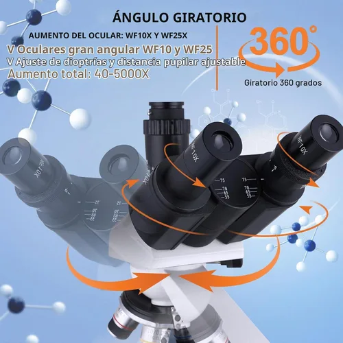 Vista 3 de Herwicm Microscopio trinocular compuesto 40X-5000X Ampliación, Microscopio profesional de grado de investigación, Dos niveles de iluminación LED