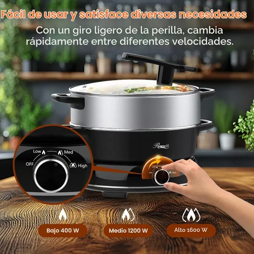 Vista 7 de Rosewill Olla Eléctrica Caliente de 12.7 QT Cocción Lenta con Múltiples Funciones, Diseño Dividido con Olla de Cocción más Ancha de 11.8 pulgadas
