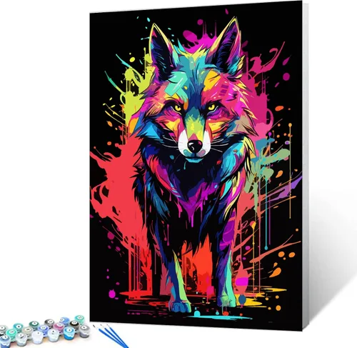Vista 3 de Tucocoo Kit de pintura por números de lobo colorido, lienzo de 16 x 20 pulgadas, pintura al óleo digital para adultos con pinceles y pigmento Obras