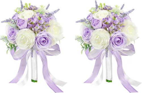 Vista 12 de Ramos de novia bohemios para boda, ramos de 9 pulgadas de flores artificiales para decoraciones de centro de mesa de ceremonia y aniversario, rosas
