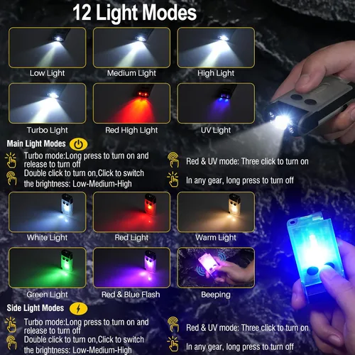 Vista 2 de BORUIT V30 EDC Linterna recargable, giro de 180°, con luz UV roja y verde Blanco
