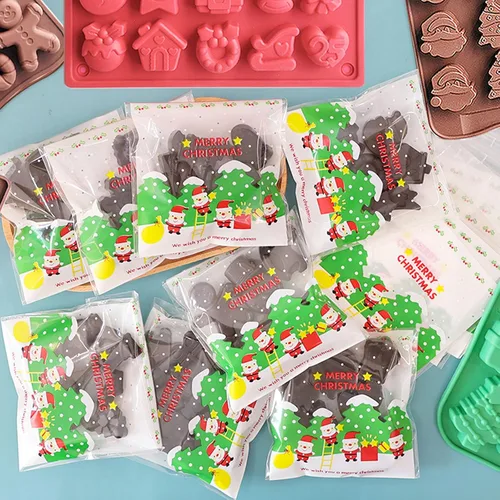 Vista 5 de Moldes de silicona para chocolate de Navidad, paquete de 5 moldes de silicona para dulces de Navidad con 20 bolsas de dulces de Navidad
