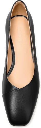 Vista 3 de Zapatos de tacón bajo grueso para mujer, de piel mate, con punta cuadrada, de 1.5 pulgadas