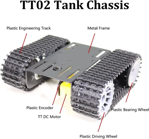 Vista 3 de Kit profesional de chasis de coche tanque con 2 pistas de plástico y motor TT de 2 piezas, plataforma de chasis de tanque de oruga TT02 para Arduino