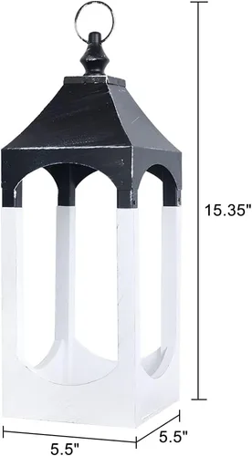 Vista 3 de NEEDOMO Farol de madera decorativo de 15 pulgadas para interiores, centro de mesa grande de decoración de farol para el hogar, candelabros rústicos