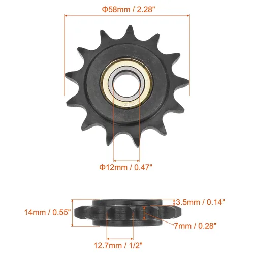 Vista 2 de uxcell Piñón tensor de cadena #40, diámetro de 0.472 in, tensor de 13 dientes de paso de 1/2 pulgadas, acero al carbono C45 acabado con óxido negro