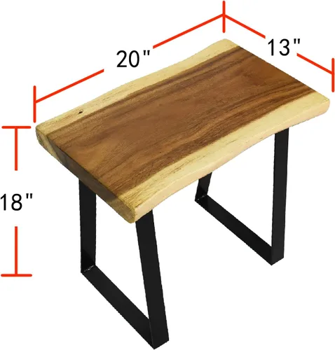 Vista 2 de Banco rectangular de madera natural, taburetes de entrada de madera maciza de 20 x 13 x 18 pulgadas de alto, mesa auxiliar rústica con borde vivo