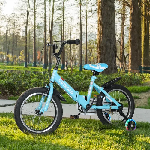 Vista 3 de SUNCROWN Kids Bike, 14 16 18 Inch Children Bicycle, Foldable Toddler Bike for Boys & Girls Age 3-10 Years with Flash Lighting Training Wheel