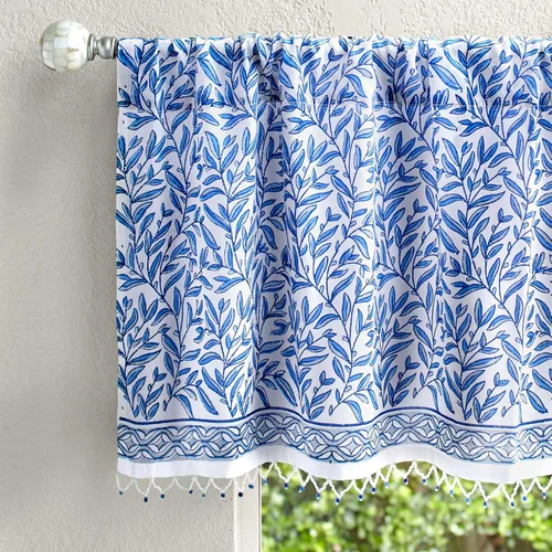 Vista 18 de Saffron Marigold Cortina de cenefa impresa a mano con ribete de cuentas, velo de novia blanco, perfecta para cocina, dormitorio, baño, comercio
