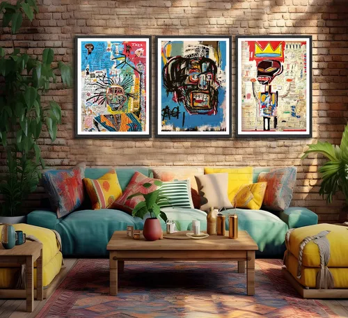 Vista 2 de 3 piezas de arte callejero de grafiti azul para decoración de pared, arte moderno, estética, lienzo, pintura, pintura abstracta, póster de hombre