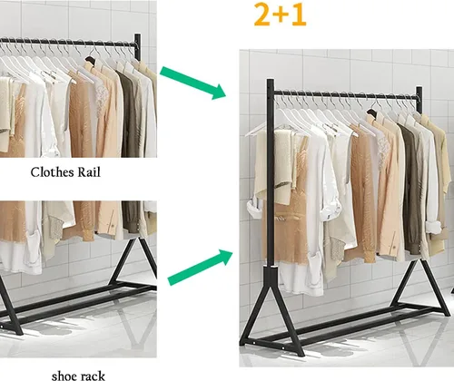 Vista 3 de Percheros de ropa con almacenamiento, rieles de ropa resistentes, colgador independiente para dormitorio, zapatero (39.4 x 15.7 x 63.0 in)