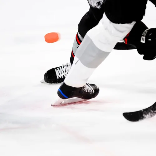 Vista 3 de Cosmos 2 pelotas deportivas de hockey sobre hielo para práctica y entrenamiento. Diámetro de 3 pulgadas, 1 pulgada de grosor, color negro y naranja