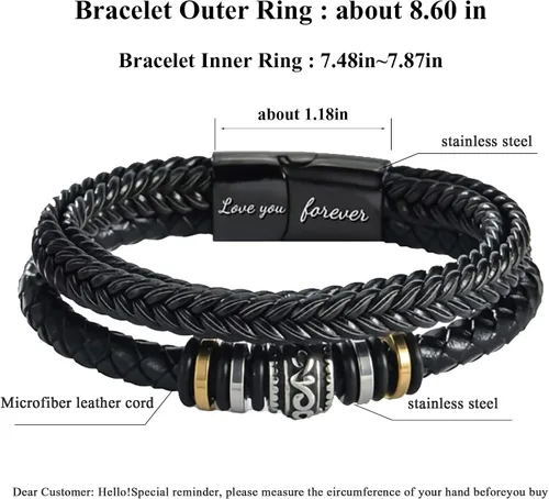 Vista 3 de Pulsera de cuero trenzado con texto en inglés To My Son "I Will Always Be with You', pulsera de cuero trenzado para hombre, hecha a mano, regalo