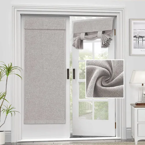 Vista 22 de H.VERSAILTEX - Cortinas para puerta francesa de lino con textura, persianas de privacidad impermeables para ventana de cocina, oscurecimiento