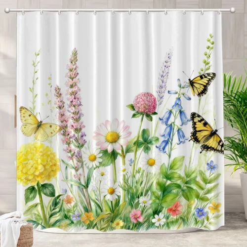 Vista 68 de Batmerry Maritime Nautical Hookless Shower Curtain with Snap in Liner Set, Anchors Ship Wheel Bath Curtain Magnetic Hem Quick-Drying Waterproof