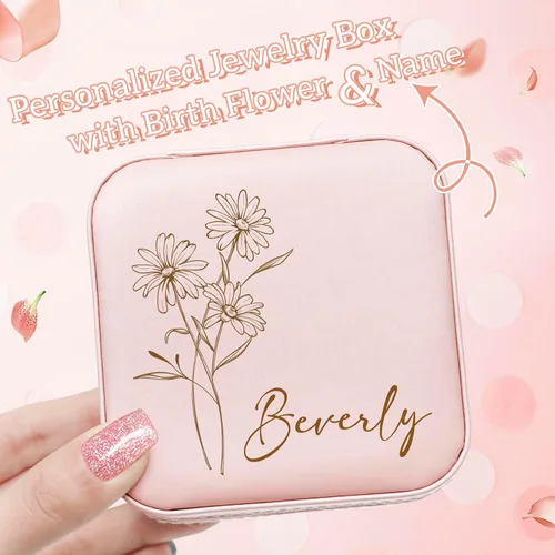 Vista 3 de Zhamate Regalo del día de San Valentín, estuche de joyería de viaje personalizado, organizador de joyas con inicial personalizado para mujeres