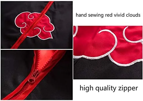 Vista 3 de Kids Akatsuki Cloak Halloween Ninja Cosplay Costume Uniform with Akatsuki Face Mask and Akatsuki Forehead