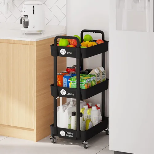 Vista 4 de Carritos de Almacenamiento de 3 Niveles Laiensia, Carrito Rodante Utilitario Multifunción Organizador de Almacenamiento de Cocina, Carrito