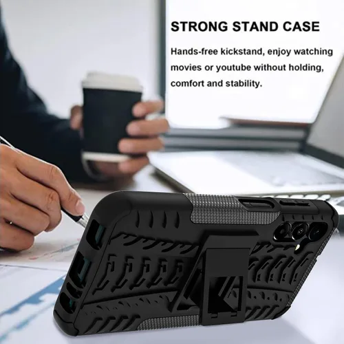 Vista 4 de para Samsung Galaxy A15 5G Funda con protector de pantalla de 2 paquetes, grado militar a prueba de golpes, cubierta acolchada resistente con Negro